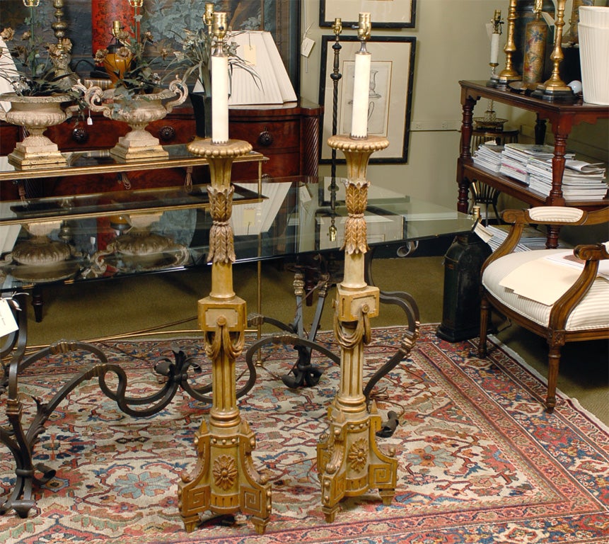 Pair Italian torchiers as floor lamps