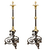 Antique Pair turn of the century iron and brass floor lamps