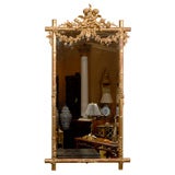 19th C. Carved Bamboo Mirror Decorated w/ Cherubs & Garlands