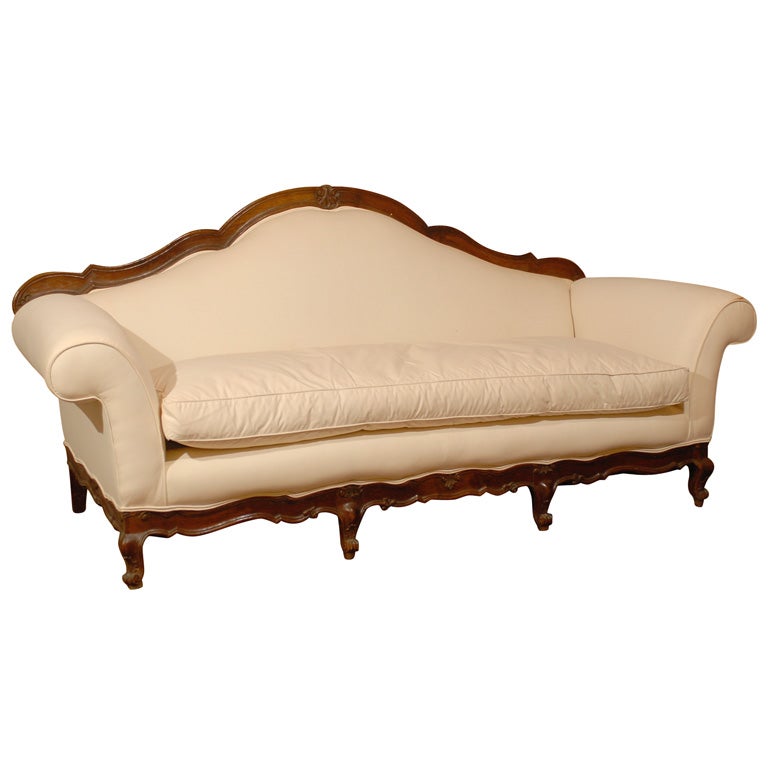 Italian Baroque Style 19th Century Walnut Upholstered Sofa from Piedmont