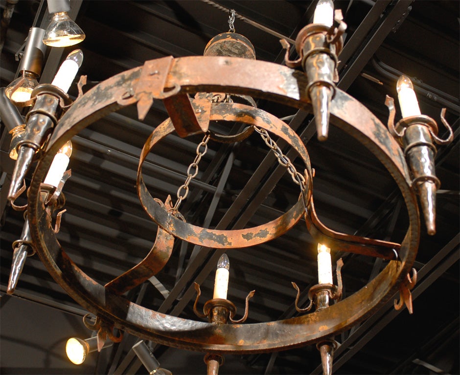 French 19th Century Rusted Iron Six-Light Chandelier with Fleur De Lys Motifs For Sale 3