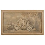 19th Century Italian Grisaille Painting. Cherubs and a Goat