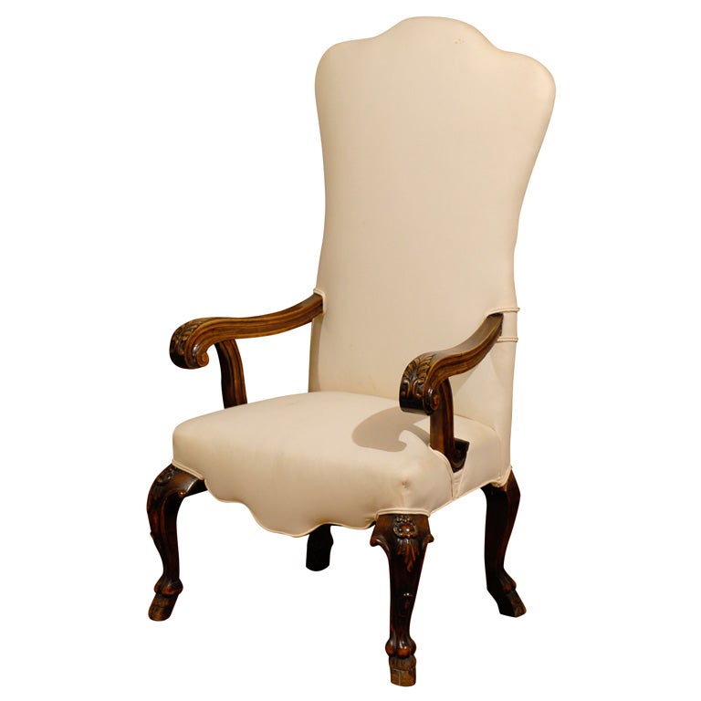 Italian, 19th Century Rococo Style Walnut Upholstered Armchair with Fine Carving For Sale