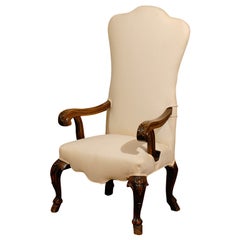 Antique Italian, 19th Century Rococo Style Walnut Upholstered Armchair with Fine Carving