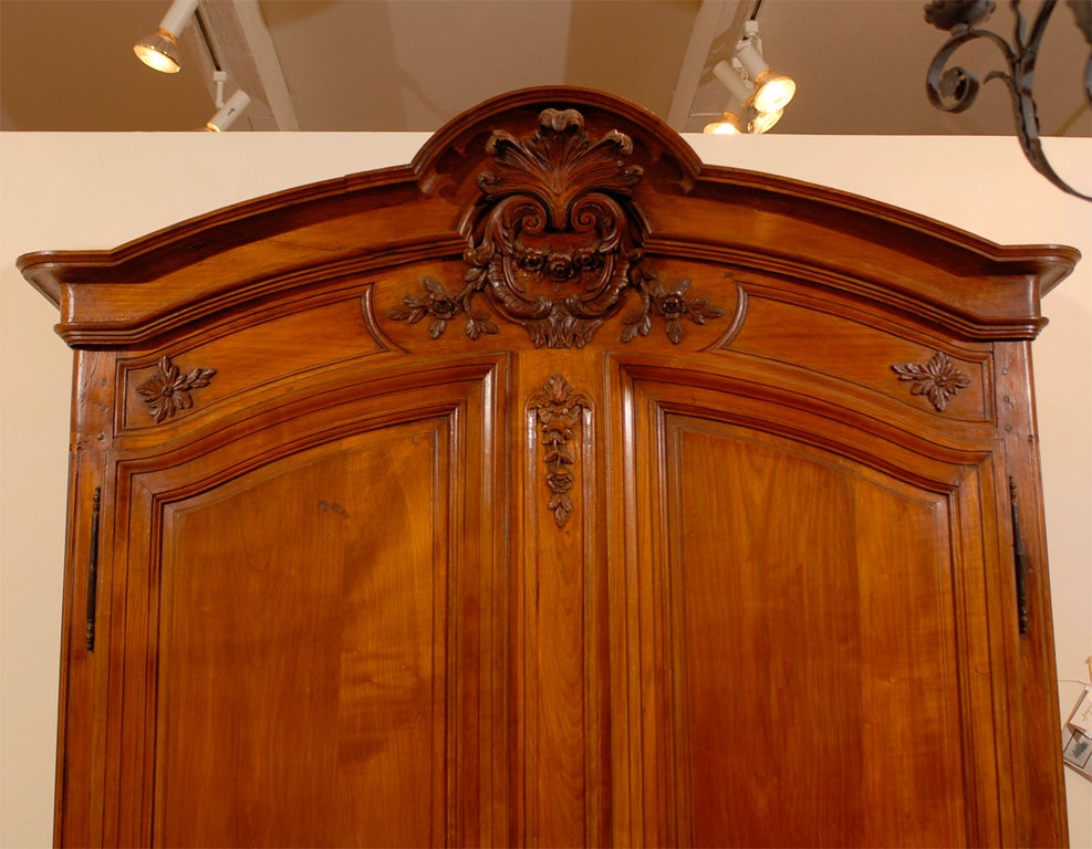 French Louis XV Style, 19th Century Carved Cherrywood Armoire with Four Drawers 1