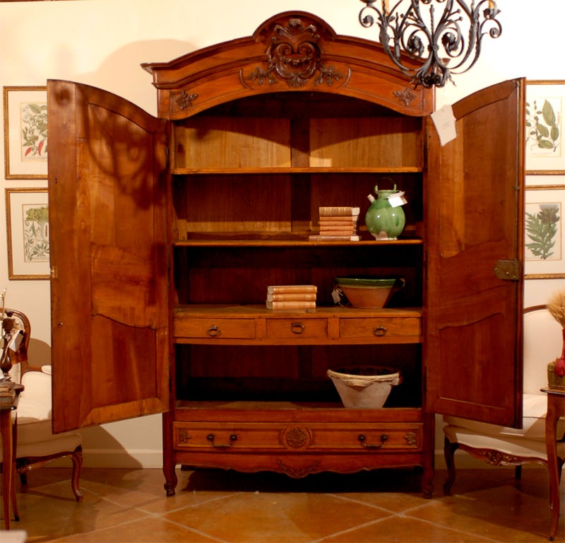 French Louis XV Style, 19th Century Carved Cherrywood Armoire with Four Drawers 2