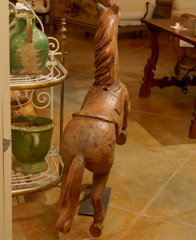 19th Century French  Wood Carousel Horse with Iron Stand 4