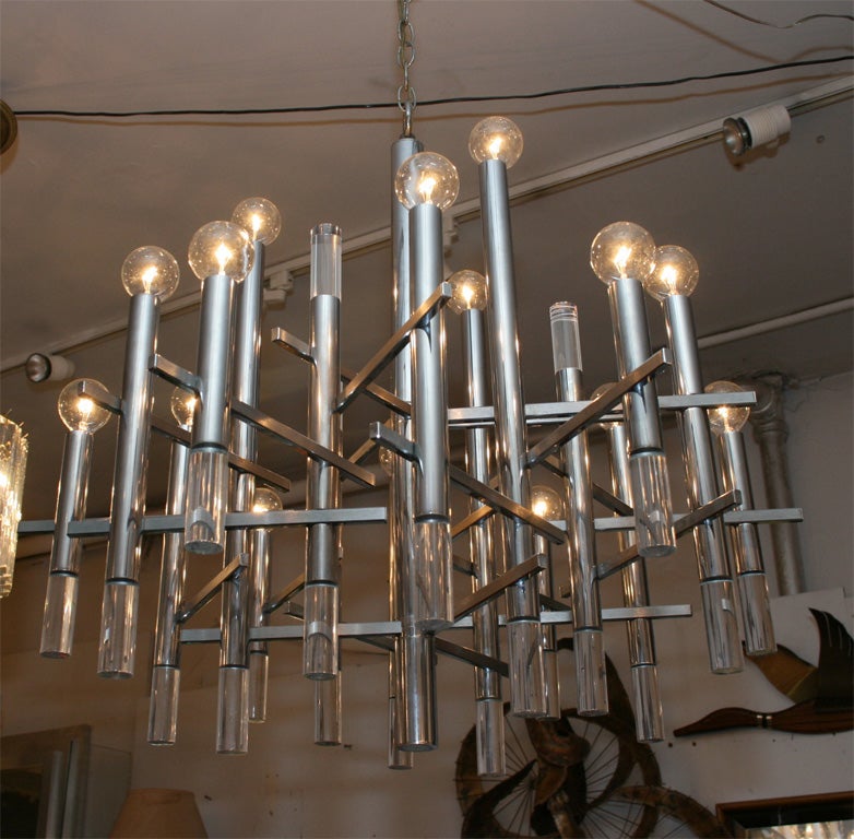 Fantastic chrome and lucite chandelier.  Located at ABC Home<br />
212-473-3000 x519.