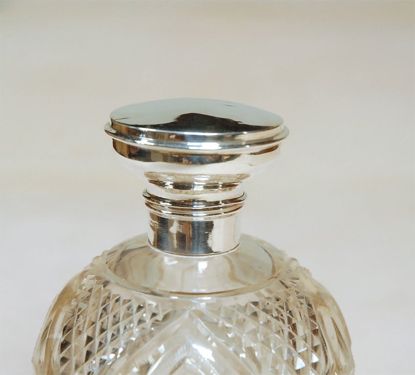 19th Century 19thC. Sterling top & crystal perfume bottle For Sale