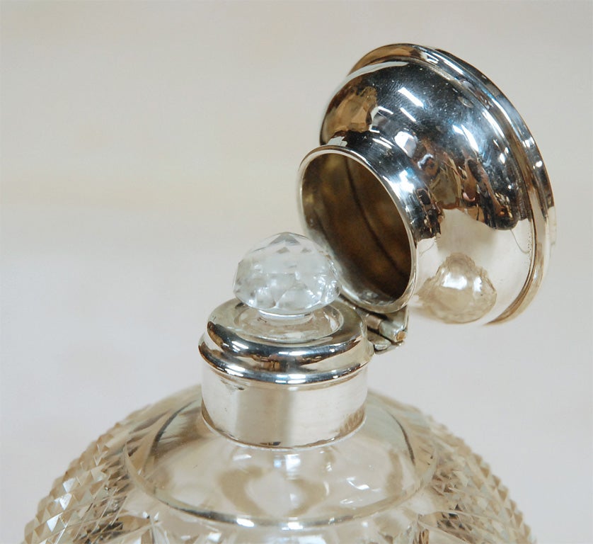 Crystal 19thC. Sterling top & crystal perfume bottle For Sale