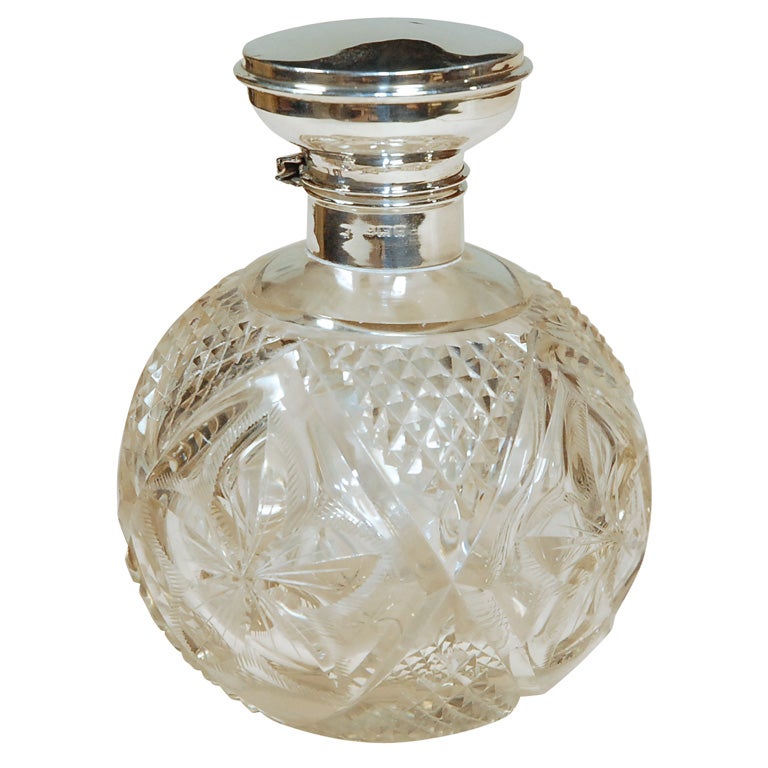 19thC. Sterling top & crystal perfume bottle For Sale