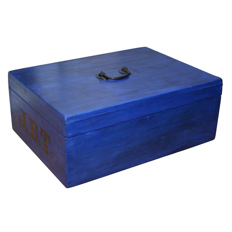 Early 19th Century Blue Painted  Wooden Box