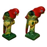Vintage Pair of Hand Painted Parrots on Perch Vases by Napco