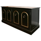 Vintage Black Lacquered Credenza with Travertine Top