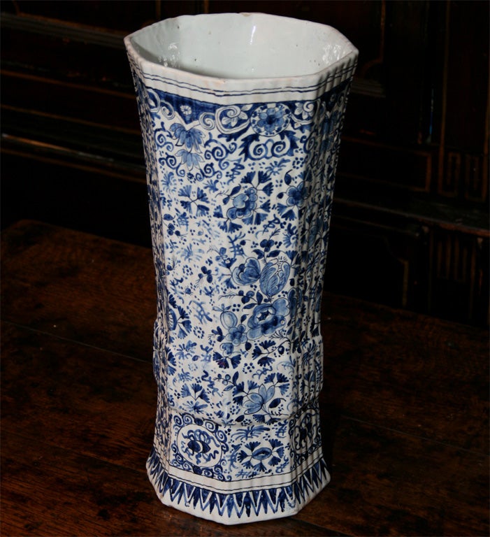 18th Century and Earlier A 17th c. Dutch Blue and White Octagonal Lily Vase