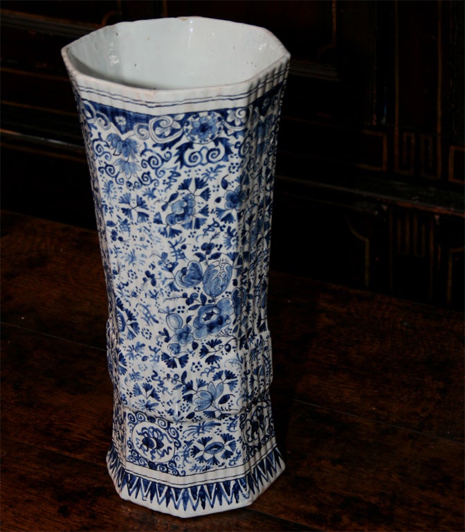 Porcelain A 17th c. Dutch Blue and White Octagonal Lily Vase
