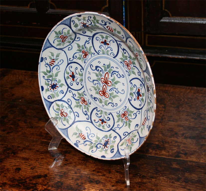English Pair of 18th c. Bristol Delft Celadon Chargers