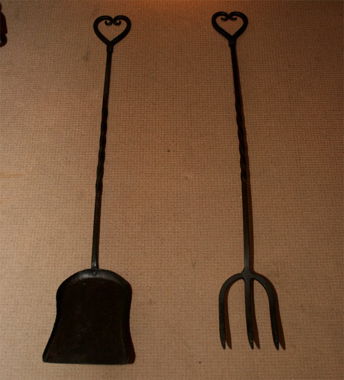 Set of Two English Arts and Crafts Heart Top Firetools
