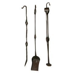 Set of Three English Arts & Crafts Hooked Iron Firetools 9