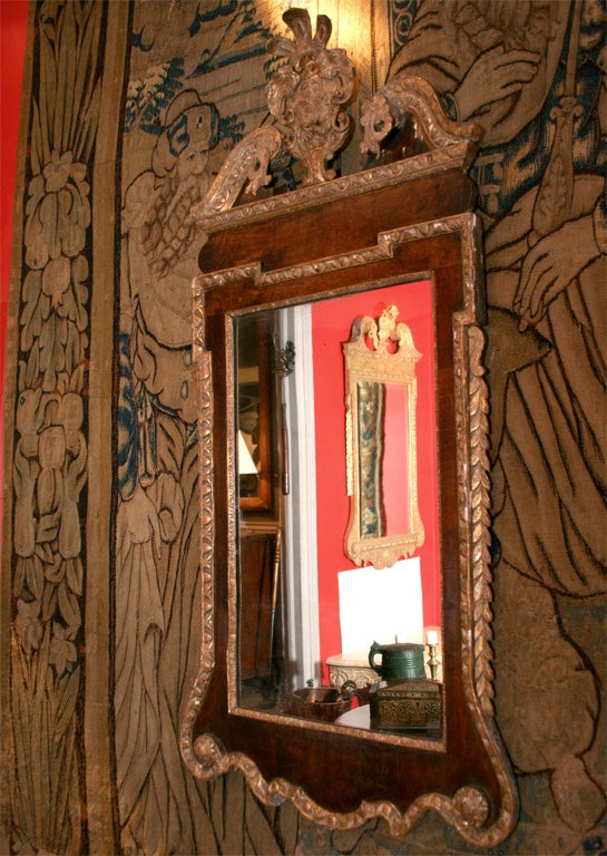 George II Walnut and Giltwood Mirror
