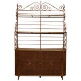 Vintage Painted Metal, Glass and Brass Bakers Rack