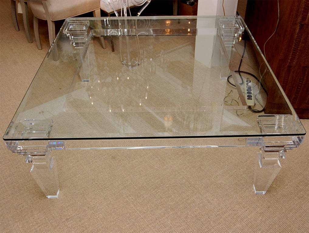 Contemporary Carved Lucite Cocktail Table Designed by Donna Parker