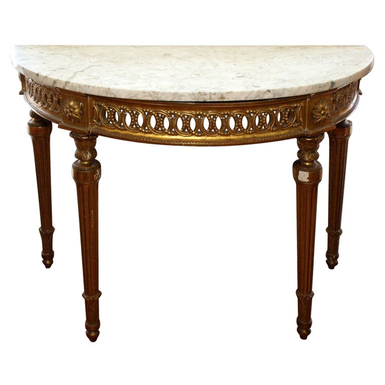 LOUIS XVI GILTWOOD DEMI LUNE CONSOLE TABLE For Sale