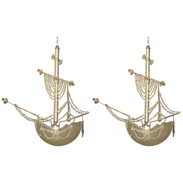 PAIR OF 19TH C CRYSTAL SHIP CHANDELIERS