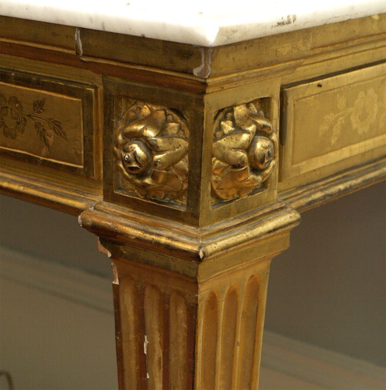 Robust Italian Louis XVI Console Table with Marble Top In Fair Condition For Sale In Natchez, MS