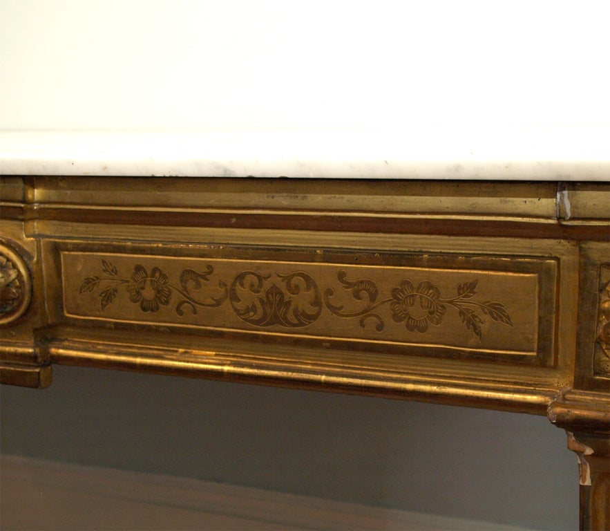Giltwood Robust Italian Louis XVI Console Table with Marble Top For Sale