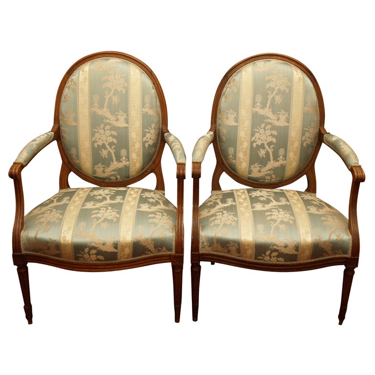 PAIR OF FRENCH OVAL BACK LOUIS XVI ARMCHAIRS For Sale