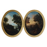 18th C Italian Oval Landscapes Of Day And Evening