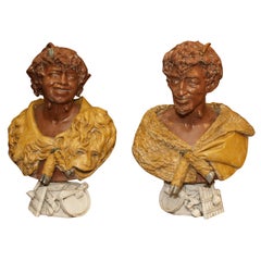 ITALIAN MULTI STONE BUSTS OF FAUN