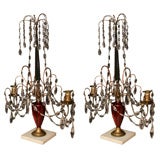 Fine Pair of Russian Bronze, Crystal and Ruby Glass Candleabra