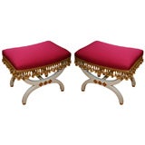 Pair of upholstered stools signed Jansen