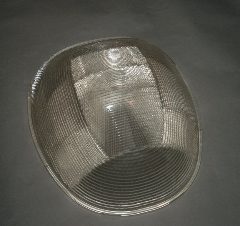 Holophane ceiling shade/reflector, circa 1950s, in clear and frosted ribbed glass. Four shades are available.