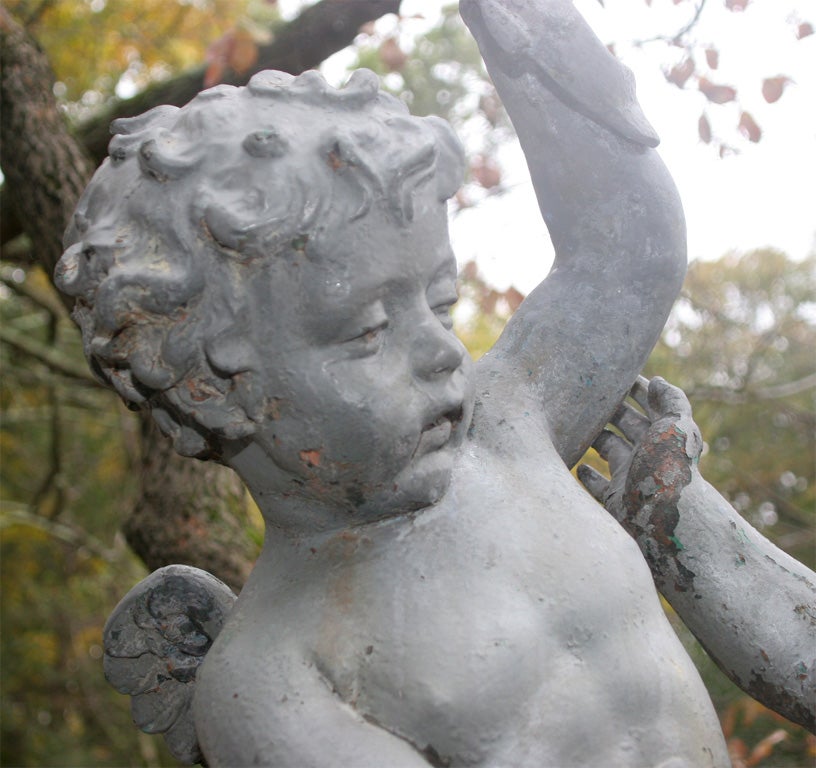 Large Rare Metal Triton & Cherub Fountain In Good Condition For Sale In Mt. Kisco, NY