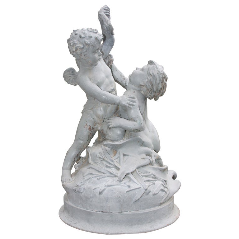 Large Rare Metal Triton and Cherub Fountain For Sale at 1stDibs