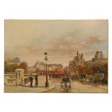 Oil painting "Le Pont au Change et la place de l'Hotel de Ville"