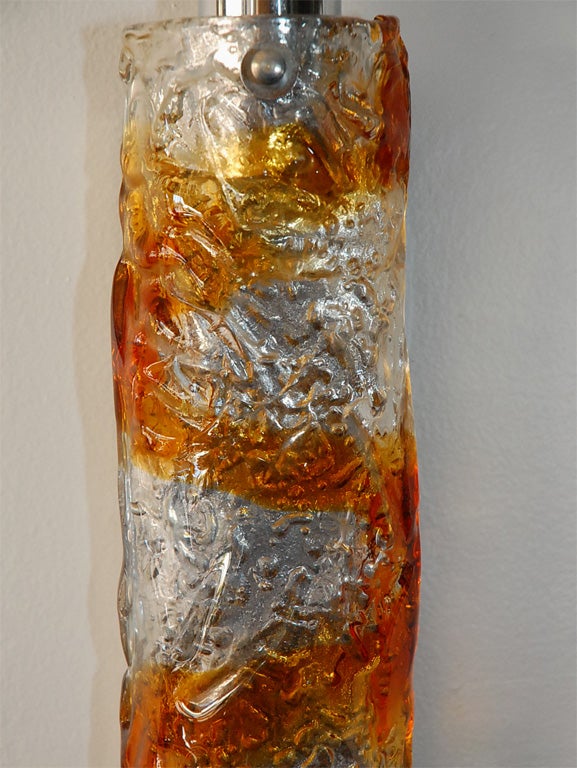 Pair of Tall Fused Murano Glass Sconces by Mazzega In Excellent Condition In Los Angeles, CA