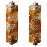 Pair of Tall Fused Murano Glass Sconces by Mazzega