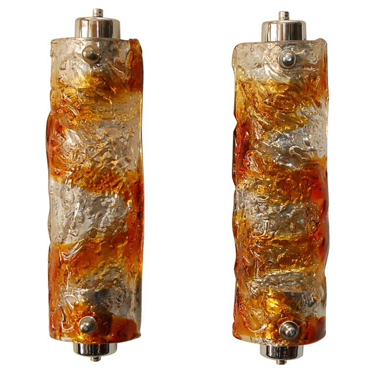 Pair of Tall Fused Murano Glass Sconces by Mazzega