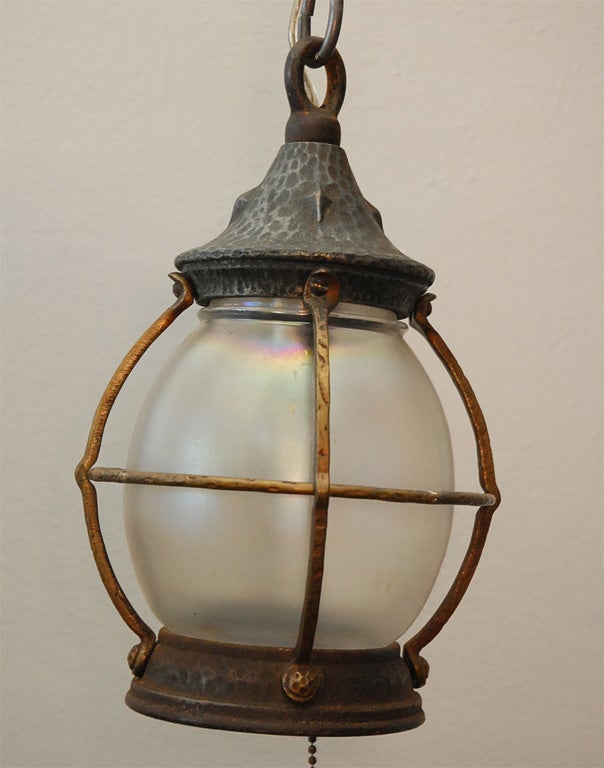 Small iridescent glass Arts & Crafts lantern