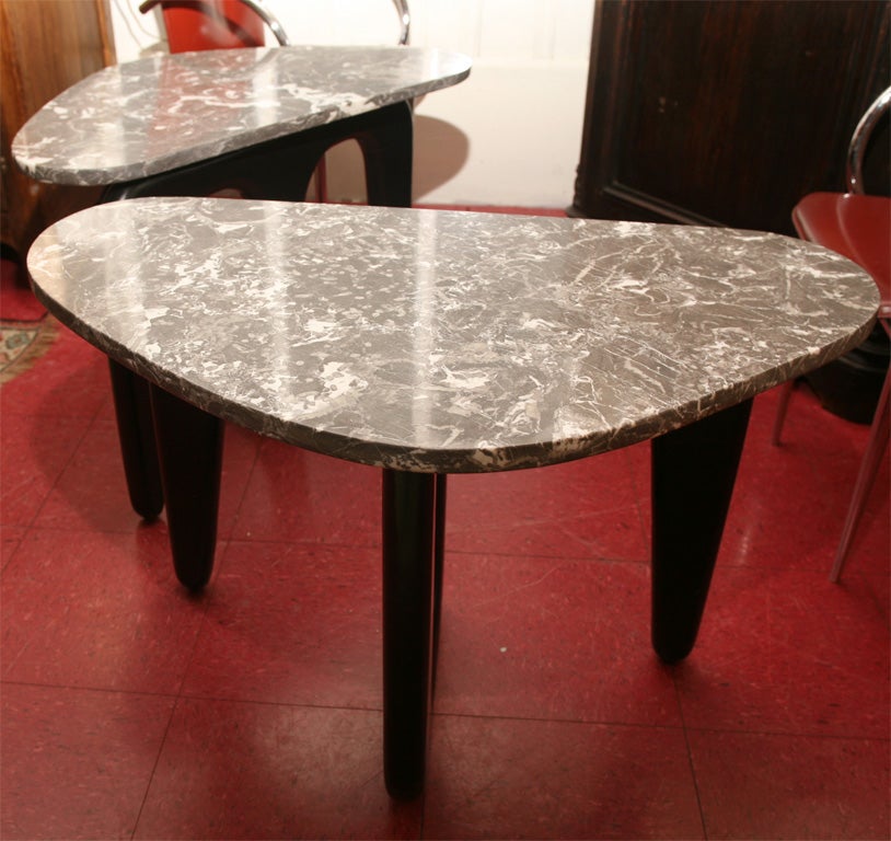 Pair of Noguchi Style Marble Top Side Tables