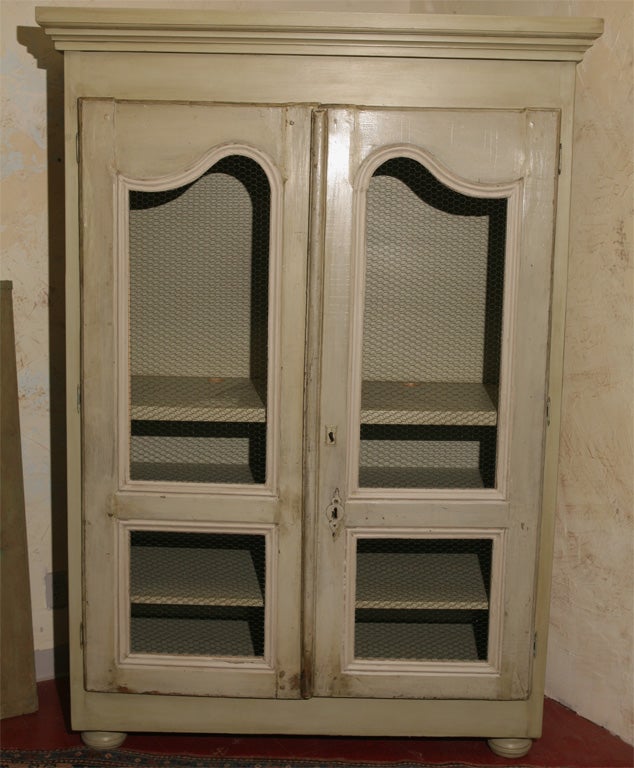 Custom created armoire using 18th C. L. XV doors with newly constructed frame to match the original paint on the armoire doors.  Shelves can be adjusted to suit your needs.  Can be used for TV, entertainment center, dining room cupboard or other