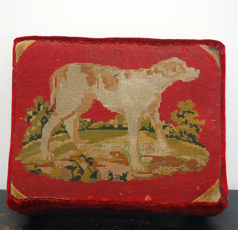 19TH C. ENGLISH HANDMADE NEEDLEWORK DOG STOOL