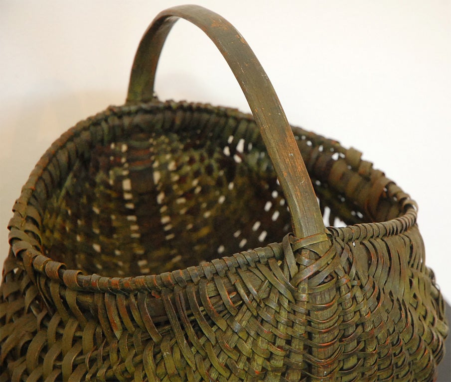 19th Century 19TH C. ORIGINAL SAGE GREEN BUTTOCKS BASKET