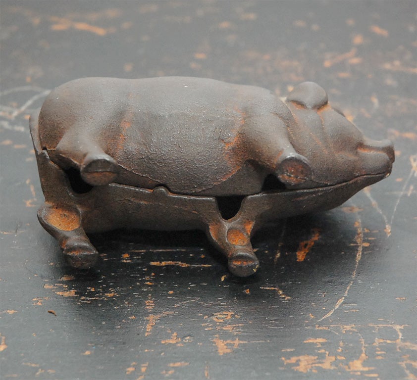 19th Century 19TH C. MINIATURE CAST IRON PIGGY BANK