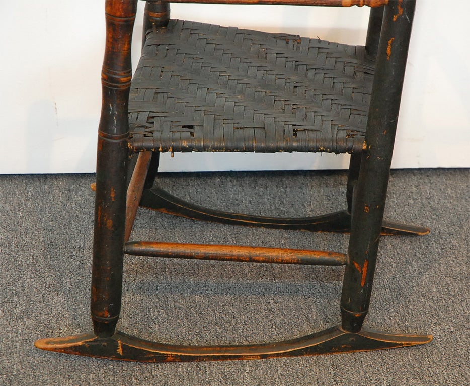 19TH C. NE ORIGINAL DARK GREEN PAINTED LADDER BACK ROCKING CHAIR 3