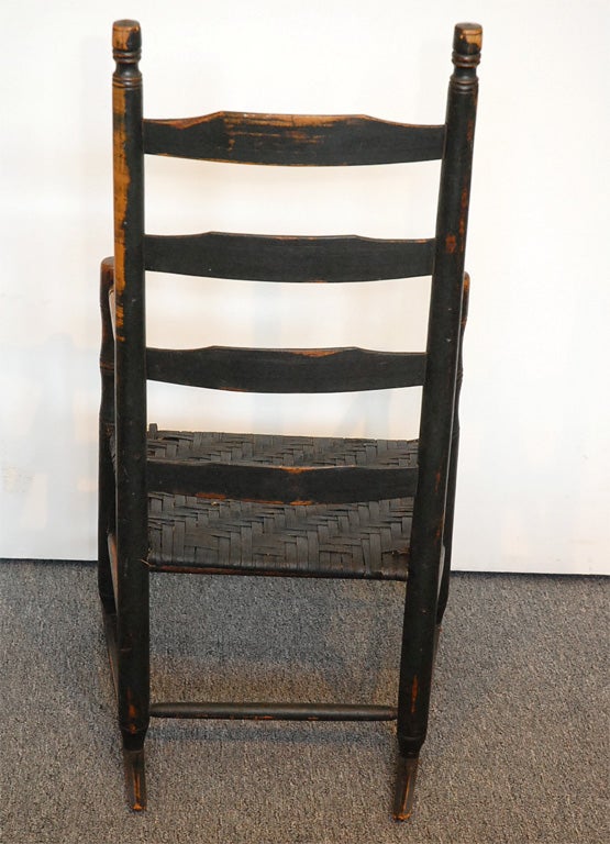 19TH C. NE ORIGINAL DARK GREEN PAINTED LADDER BACK ROCKING CHAIR 4